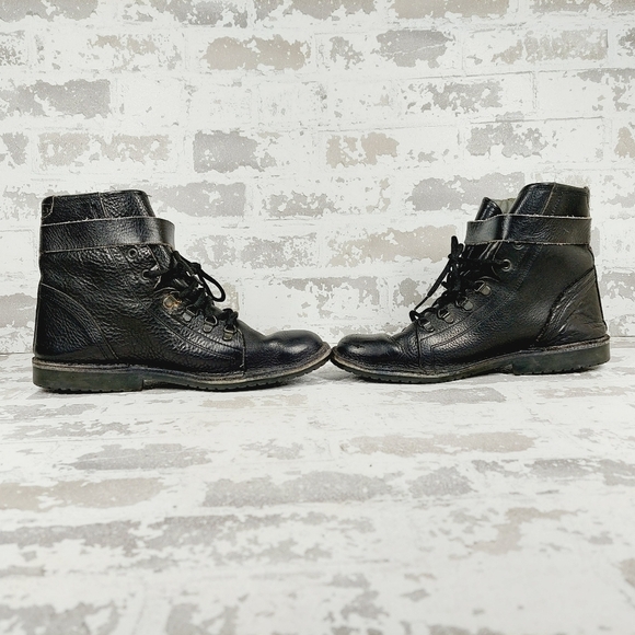 Latenace Black Single Strap Vintage Leather High Ankle Round Toe Boot V733 - Picture 7 of 13